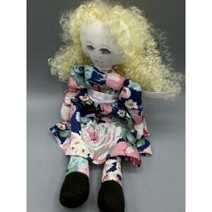 Hamilton Collection Cloth Doll Blonde Curly Hair Floral Dress 10” Vintage